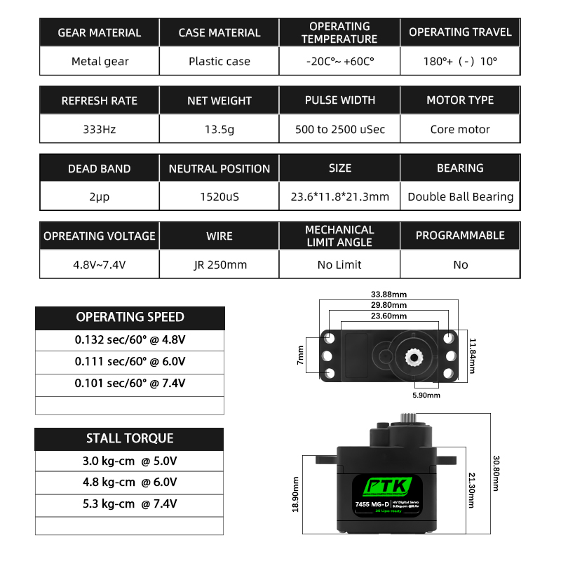 PTK 7455MG-D servo 12g Digital - Rc Helicopter Parts recensie en prijs